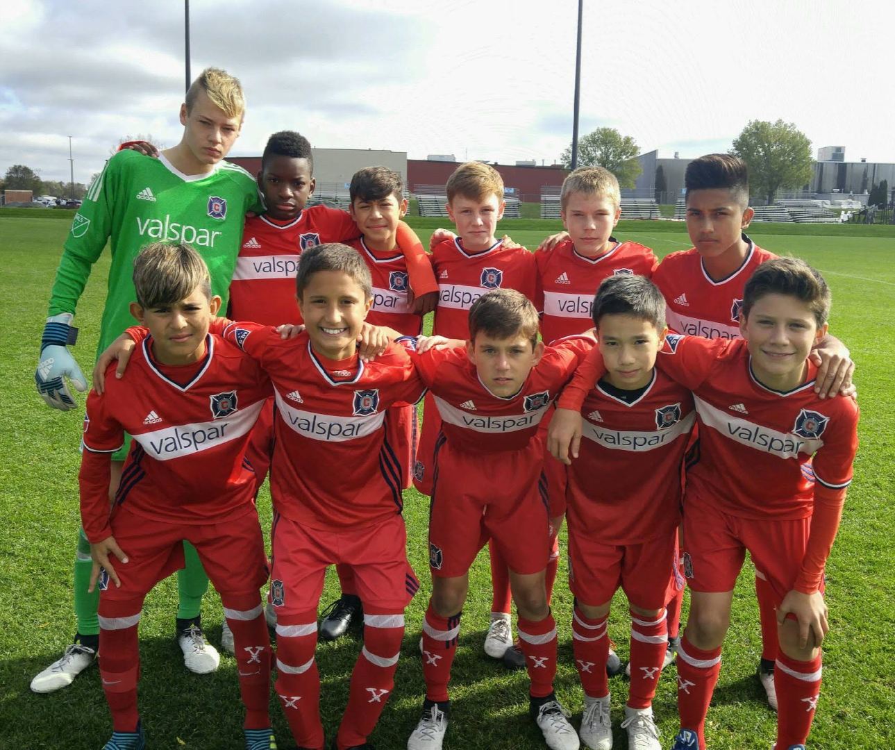 Starting XI academy photo from 2017 including Chris Brady, back row 1st from left, and Justin Reynolds, adjacent with a cast on his arm. 