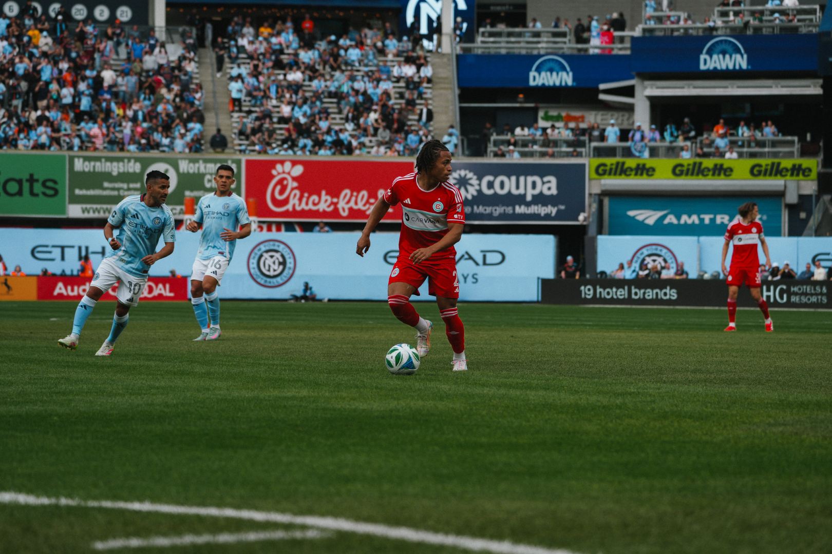 Chicago Fire's Leonardo Barroso plays the ball against NYCFC in May 2025
