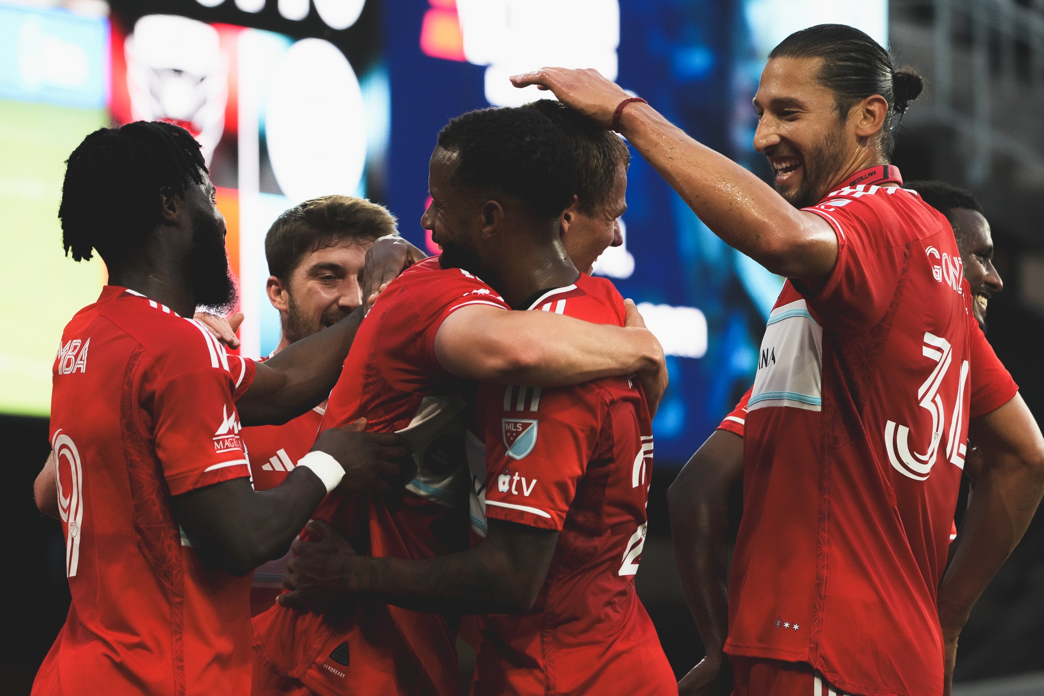 The Fire celebrate after scoring a goal against D.C. United at Audi Field on June 7, 2025