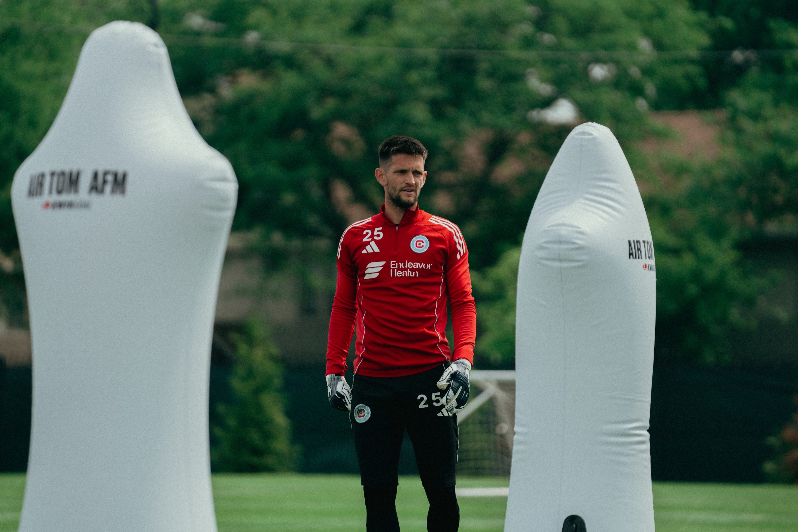 Goalkeeper Jeff Gal at Fire training on June 12, 2025