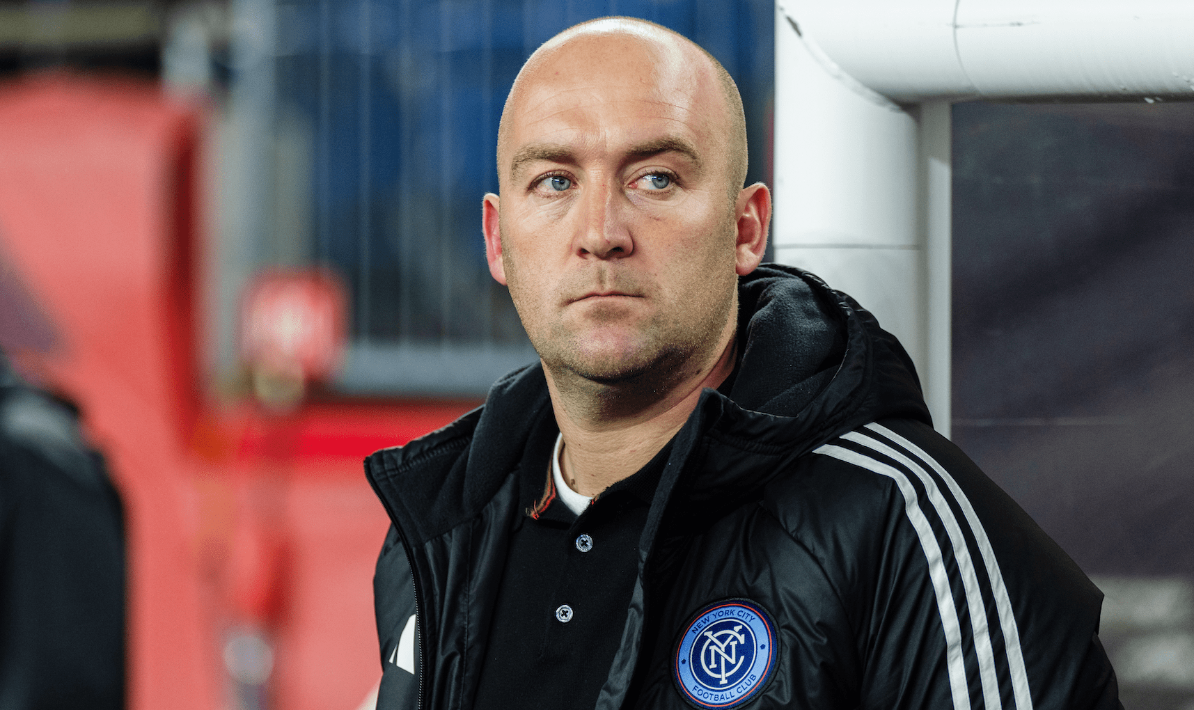 New York City FC Head Coach Nick Cushing looks on, close in shot