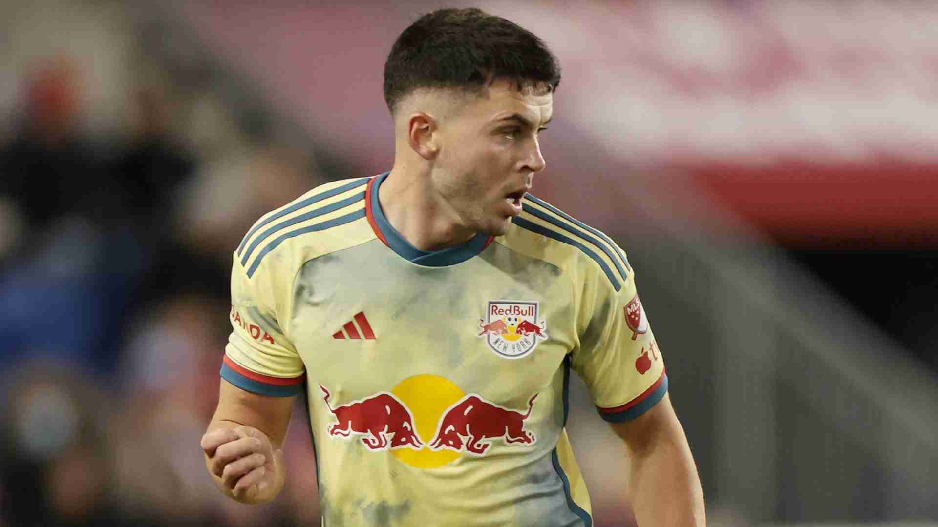 Close in shot of New York Red Bulls palyer Lewis Morgan
