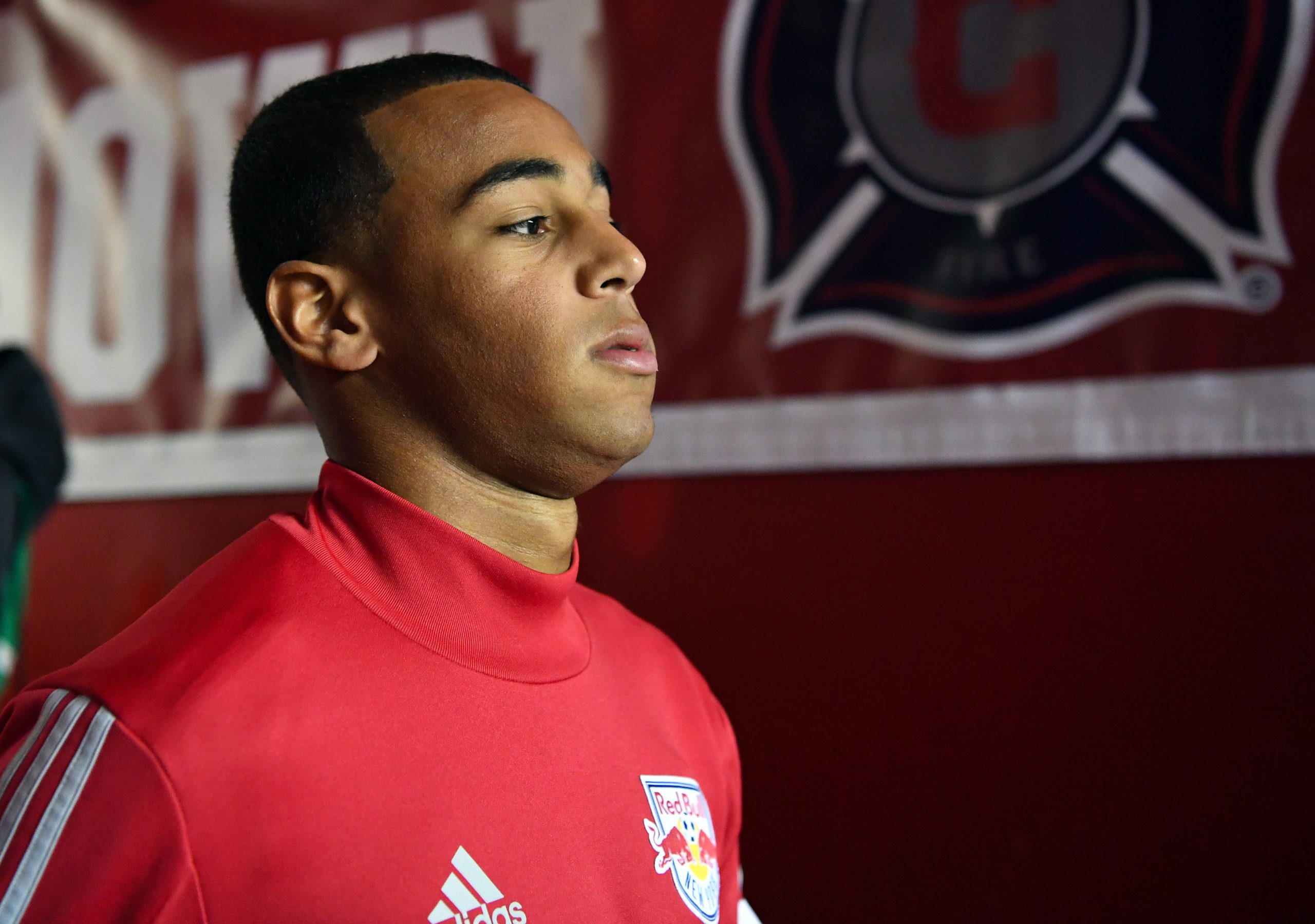 Oct 25, 2017; Chicago, IL, USA; New York Red Bulls midfielder Tyler Adams (4) before the game against the Chicago Fire at Toyota Park. Mandatory Credit: Mike DiNovo-USA TODAY Sports