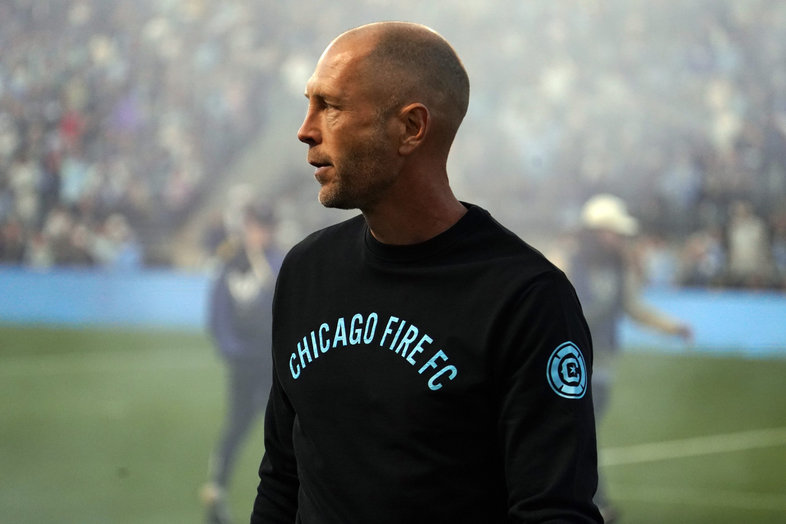 Oct 26, 2025; Chester, Pennsylvania, USA; Chicago Fire head coach Gregg Berhalter before the game against the Philadelphia Union at Subaru Park. Mandatory Credit: James Lang-Imagn Images
