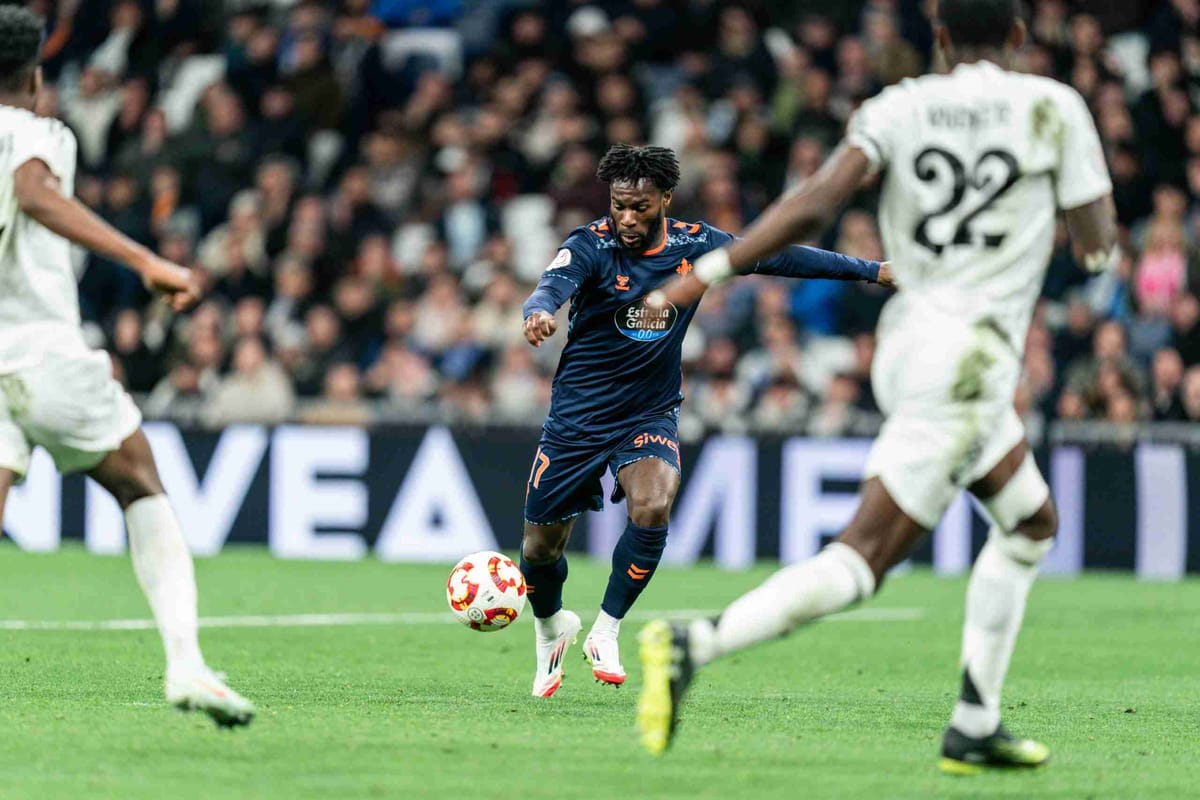 Jonathan Bamba then of Celta de Vigo, plays the ball during a soccer game