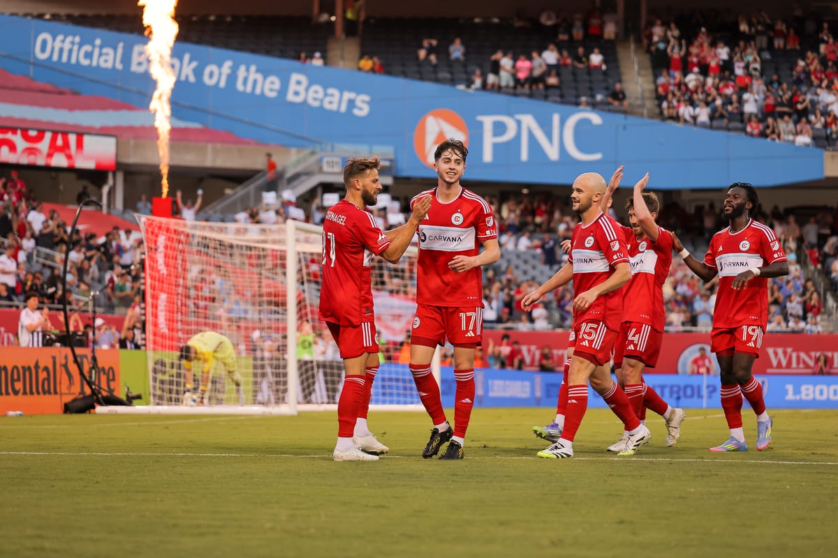 Brian Gutierrez, Philip Zinckernagel, Andrew Gutman, Jonathan Dean, Jonathan Bamba celebrate Gutierrez goal against Charlotte