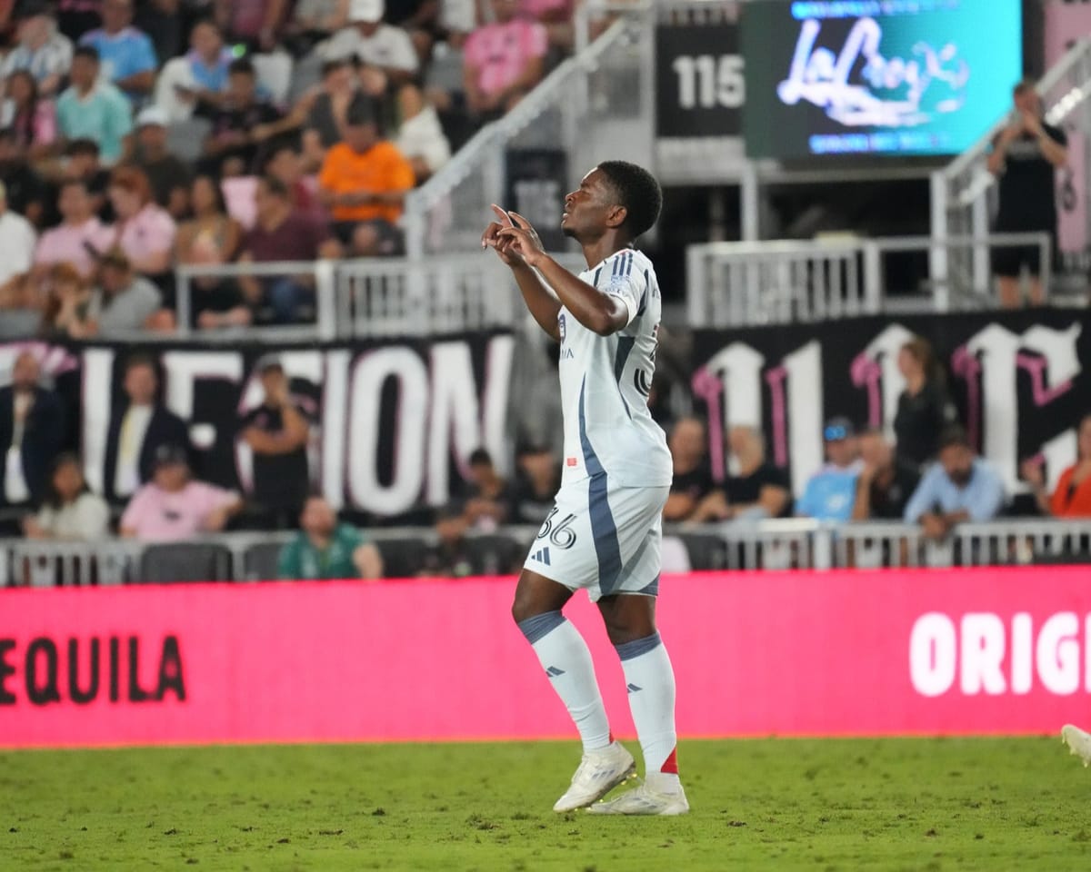 Justin Reynolds on the pitch against Inter Miami at Chase Stadium on September 30, 2025