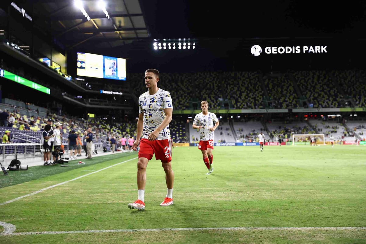 Sep 18, 2024; Nashville, Tennessee, USA; Chicago Fire defender Arnaud Souquet (2) exists the field after warm-ups before the