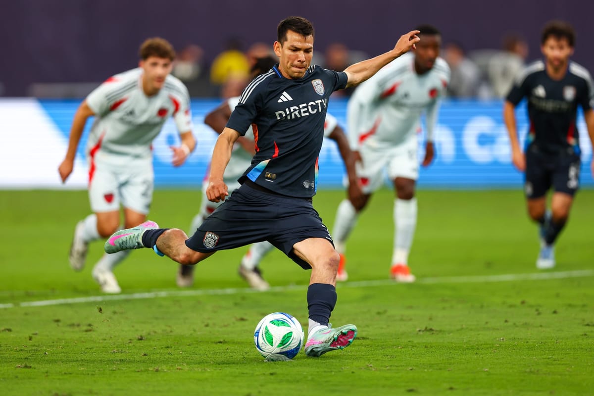 May 3, 2025; San Diego, California, USA; San Diego FC midfielder Hirving Lozano (11) scores on a penalty kick during the firs