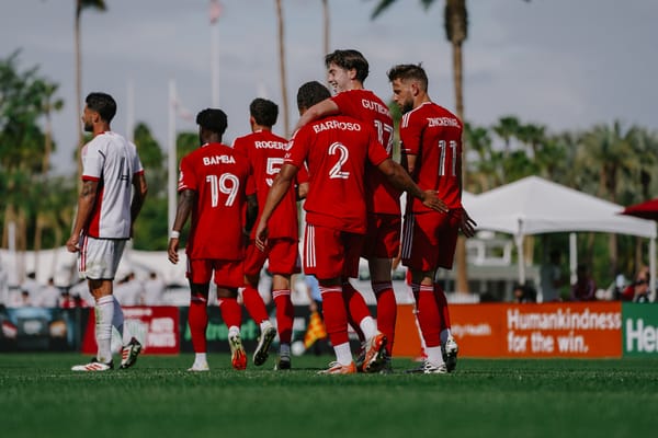 Bamba, Barroso, Rogers, Gutiérrez and Zinckernagel celebrate in the game against the San Jose Earthquakes at Coachella