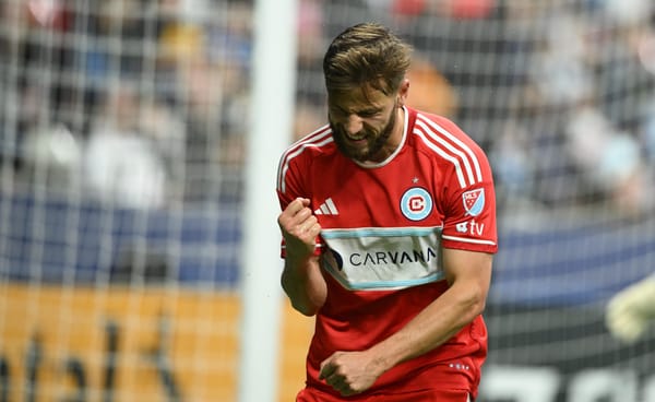 Mar 22, 2025; Vancouver, British Columbia, CAN; Chicago Fire FC forward Philip Zinckernagel (11) celebrates scoring during th