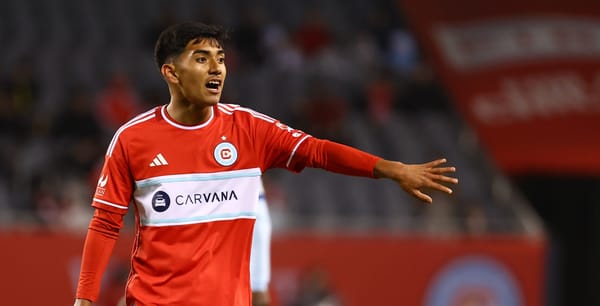 Mar 29, 2025; Chicago, Illinois, USA; Chicago Fire FC midfielder Sergio Oregel (35) reacts against CF Montreal during the fir