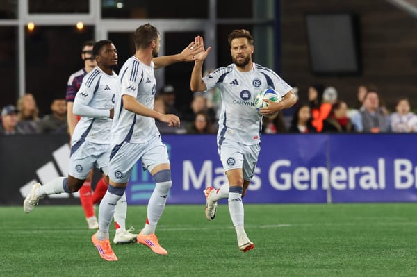 Oct 18, 2025; Foxborough, Massachusetts, USA; Chicago Fire FC forward Philip Zinckernagel (11) celebrates after scoring durin