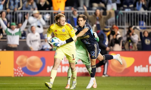 Oct 26, 2025; Chester, Pennsylvania, USA; Philadelphia Union forward Milan Iloski (32) reacts to Chicago Fire FC goalkeeper C